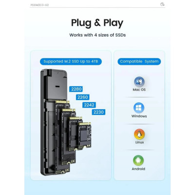 Box NVME Orico PDDM2C3-G2 hỗ trợ m2 NVME PCIe Gen3x4 / Gen4x4 Type C tốc độ 10Gbps – Hàng Chính Hãng
