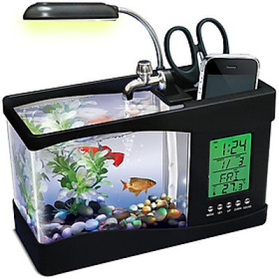 Bể Cá Mini Để Bàn Làm Việc 3 in 1 Kiêm Đồng Hồ  Siêu Dễ Thương Hàng Loại 1 - Chính Hãng MINIIN + Tặng sỏi trang trí bể cá,sỏi biển đủ kích thước - Màu Ngẫu Nhiên