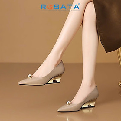 Giày nữ đế xuồng, mũi nhọn, da bóng ROSATA RO689 - 6p - Đen, Be - BKSTORE