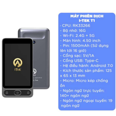 Máy Phiên Dịch Thông Minh i-Tek T1 - Máy Phiên Dịch Nhiều Ngôn Ngữ - Hàng Chính Hãng