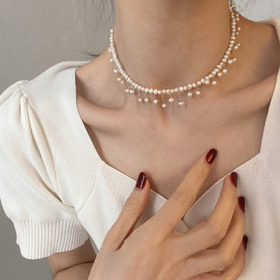 Set dây chuyền vòng cổ và lắc tay hạt tròn tua rua nữ tính Hàn Quốc