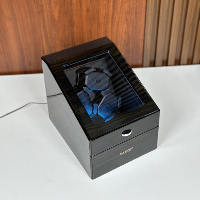 [BH 2 Năm Động Cơ] Hộp Đồng Hồ Cơ 3 Xoay + 3 Tĩnh SAIKE Vỏ Gỗ Sơn Vân Gỗ Mun Có Đèn Led