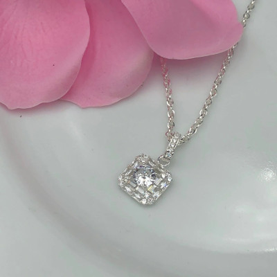 Dây Chuyền Vòng Cổ Bạc Ta Dây Xoắn Kép Và Mặt Vuông Đính Đá Cao Cấp BẠC HIỂU MINH DMD479