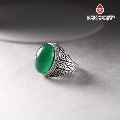 Nhẫn bạc nam mặt đá Ngọc đế quan 13x19mm Ni18 mệnh hỏa mộc - Ngọc Quý Gemstones