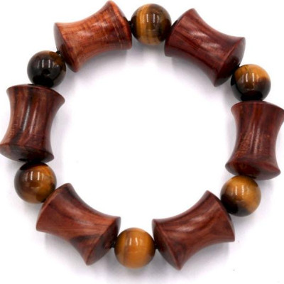 Vòng tay chuỗi hạt gỗ hồng hình ống tre HMS3