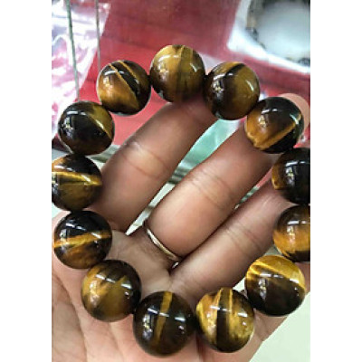 CHIẾC VÒNG 16LY ĐÁ MẮT HỔ VÀNG NÂU ĐẬM CUNG SANH SUN16 NAM MỆNH KIM THỔ