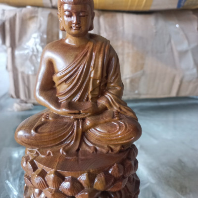 Tượng phật bổn sư thích ca bằng gỗ bách xanh thơm phức kt cao 15×9×9cm