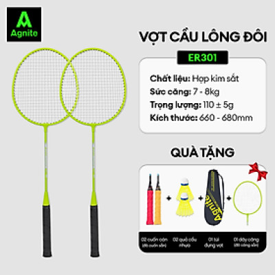 [RẺ NHẤT MALL] Bộ 2 vợt cầu lông giá rẻ chính hãng Agnite, bền, nhẹ, tặng kèm túi vợt và quả cầu lông - ER301/ER302