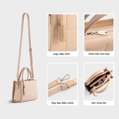 Túi Yuumy ( Thời trang nữ dáng vuông viền chỉ size 20 - Túi đeo chéo da Smooth YN250 )