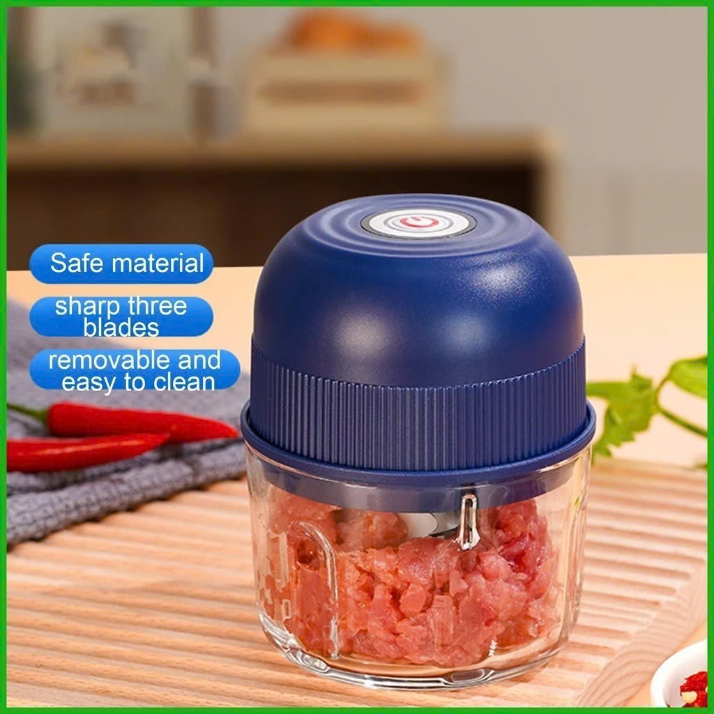 Máy xay tỏi ớt bằng tay lực nghiền mạnh với 2 lưỡi dao thép không gỉ SẠC ĐIỆN