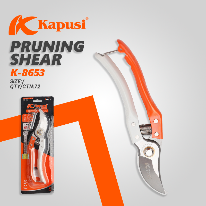 Kéo tỉa cây Nhật Bản Kapusi cao cấp trắng cam thép SK5, cấu tạo lò xo đặc biệt cỡ 8 inch