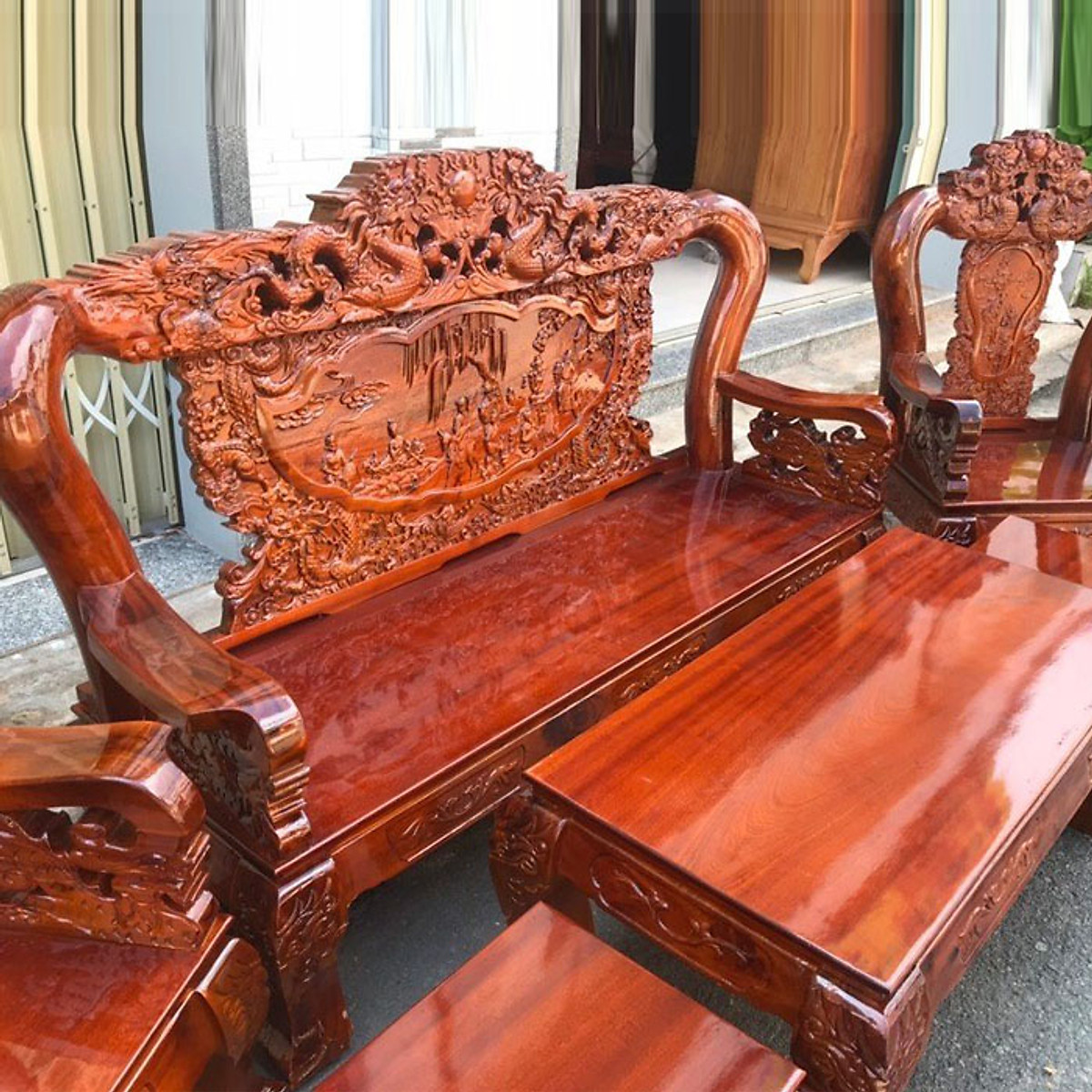 Bộ bàn ghế Juno Sofa Chất Lượng phòng khách bát tiên tay 12 gỗ tràm