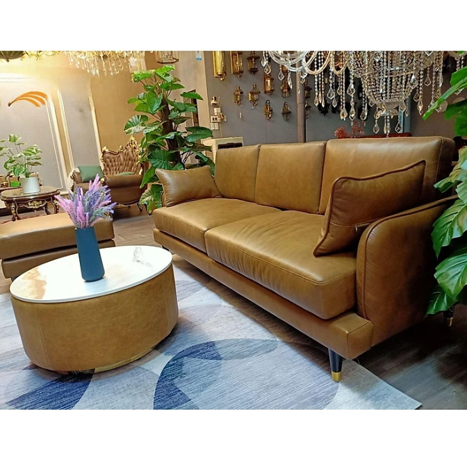 Sofa băng da bò Italy Tundo màu vàng SFBCT13 2m4 x 1m6 hàng cao cấp chuẩn da bò nhập khẩu Ý