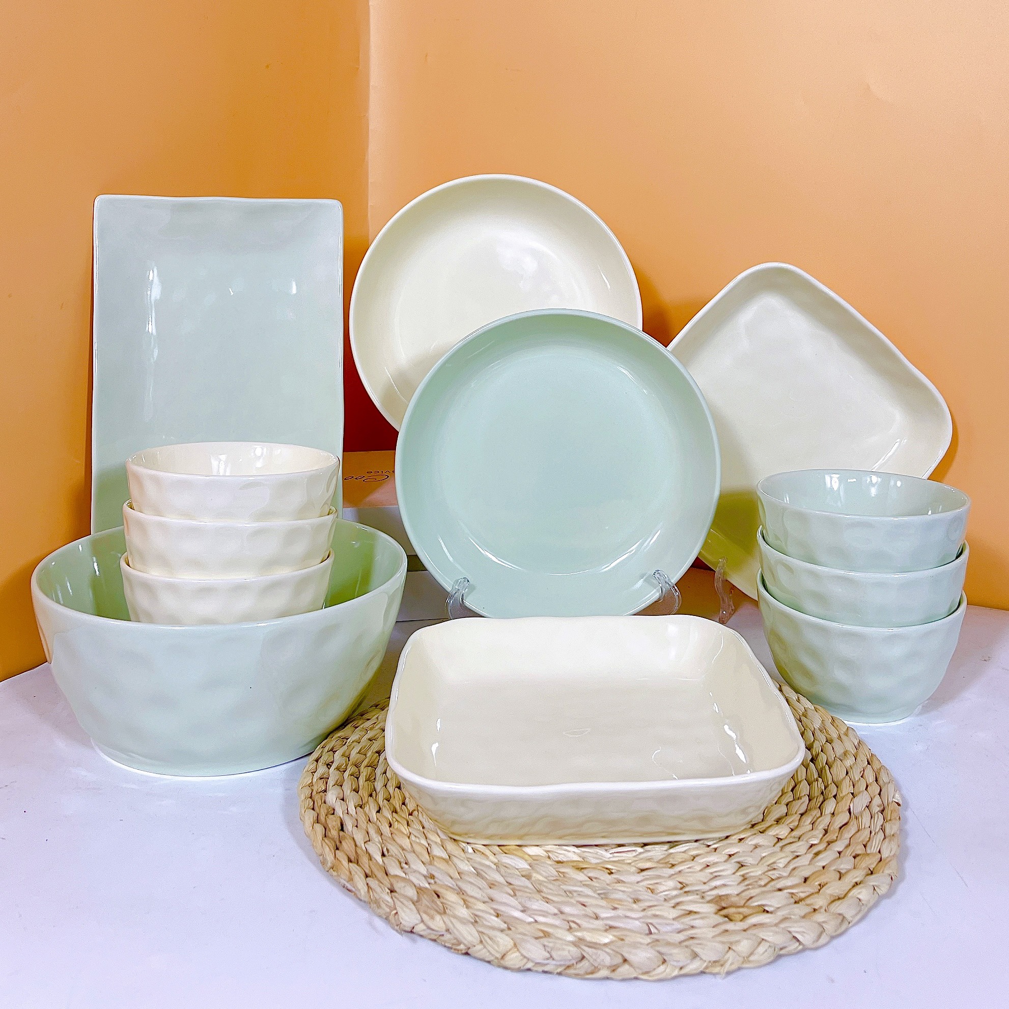 Bộ Bát Đĩa Chén Dĩa Cao Cấp Gosu Màu Kem Bơ Trang Nhã Men Sáng Bóng Sang Trọng
