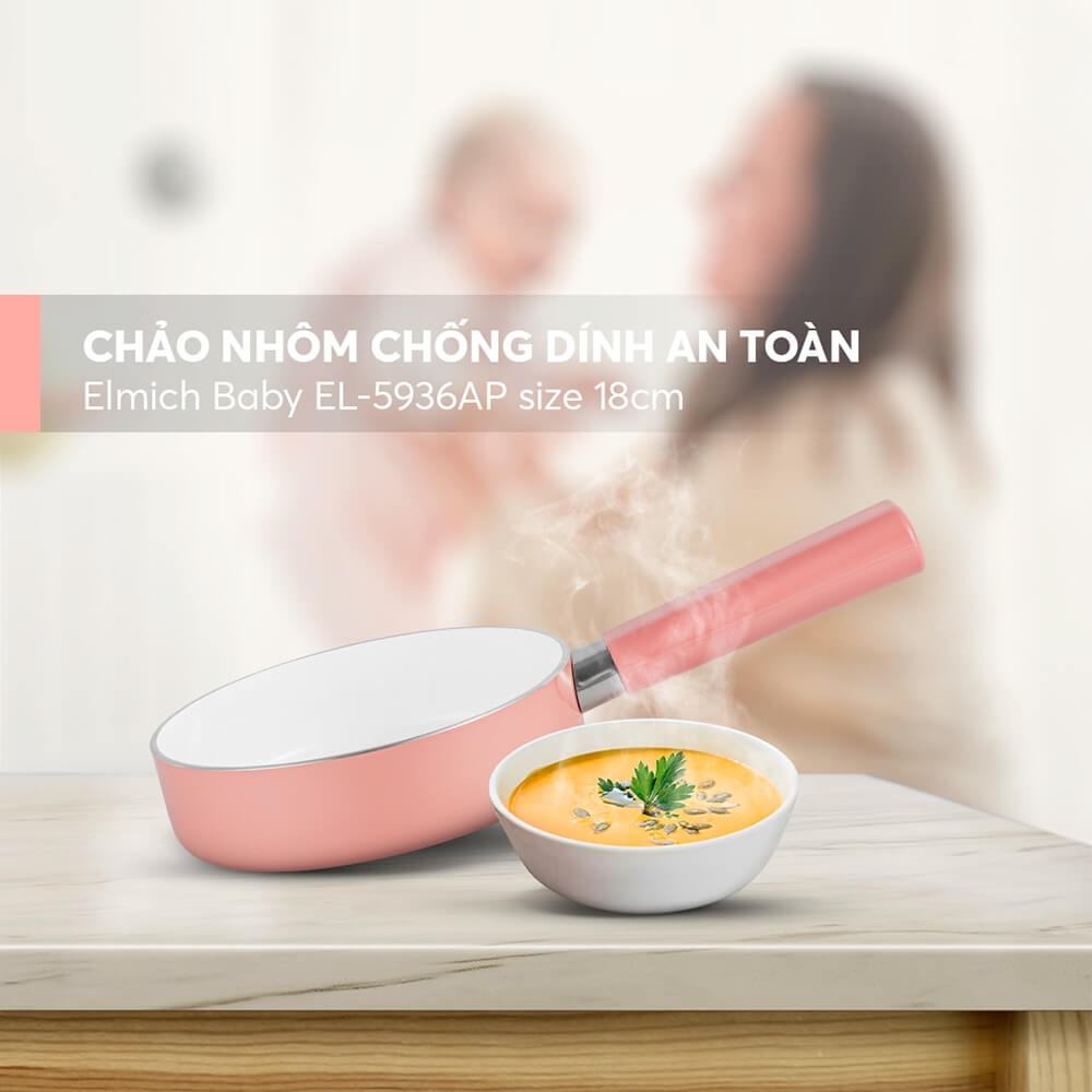 Chảo nhôm chống dính an toàn Elmich Baby EL 5936AP, EL-5935AP, EL-5940YA (16-18cm), dùng cho mọi loại bếp - Hàng chính hãng