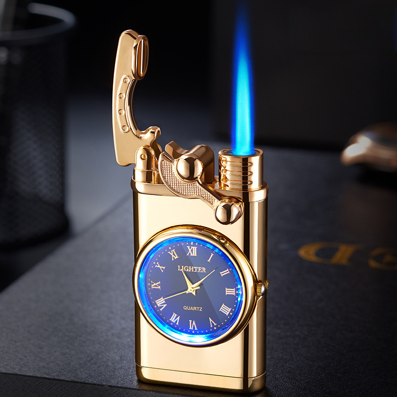 Vỏ Hột Quẹt Bật Lửa Gas HF06 Khò 1 Tia Kiêm Đồng Hồ La Mã Cầm Tay Cực Đẹp - Nhiều Màu