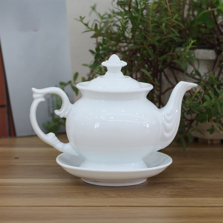 Bộ ấm chén men trắng Cát Tường - bộ bình trà, bình uống trà cao cấp