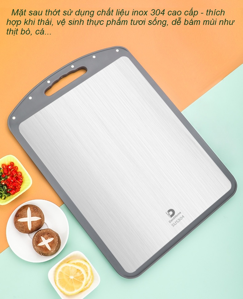 Thớt inox 304 và nhựa kháng khuẩn DandiHome cao cấp hai mặt - Hàng chính hãng