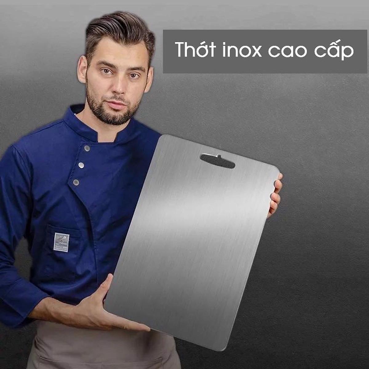 Thớt Inox 304 Cao Cấp KHông Gỉ- Size 33,5x23cm , Kháng Khuẩn, Chống Ẩm Mốc, Thớt Nhà Bếp- Hàng Loại 1. Chính Hãng