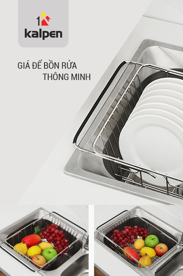 Rổ Gác Inox Trên Chậu Rửa Chén Thông Minh Có Thể Điều Chỉnh Kích Thước (Kalpen KBRK33) - Hàng Chính Hãng