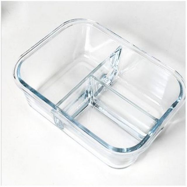 Hộp cơm trưa 3 ngăn bằng thủy tinh chịu nhiệt - tặng kèm thìa và đũa inox (giao màu ngẫu nghiên)