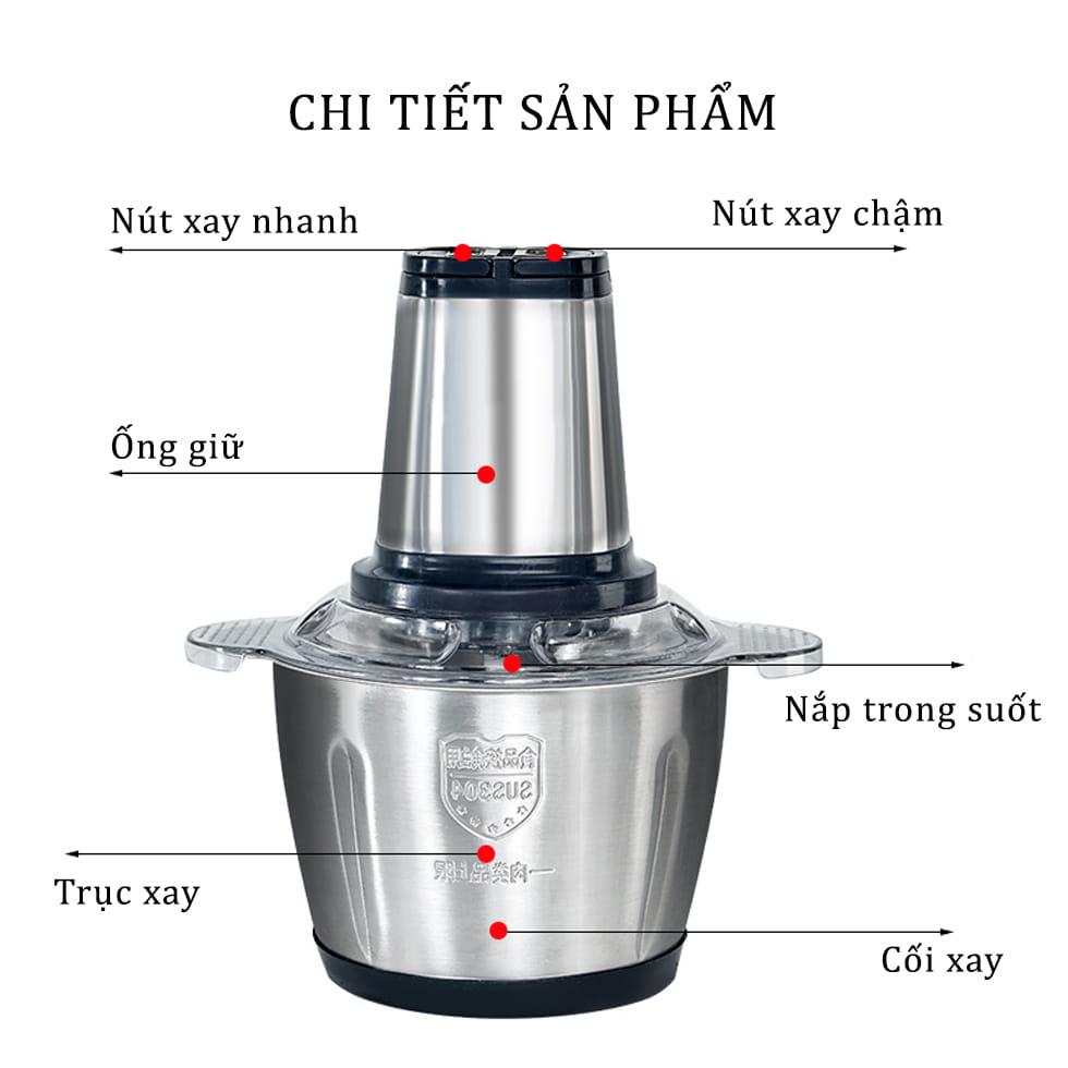 Máy Xay Thịt Cối Inox 304 Loại 4 Lưỡi Đa Năng Mini Cầm Tay Siêu Khỏe Dễ Dàng Sử Dụng Dung Tích 2 Lít - Hàng Nhập Khẩu