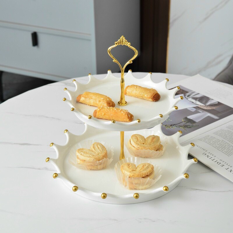 KHAY ĐỰNG BÁNH KẸO HOA QUẢ HAI TẦNG BẰNG SỨ CAO CẤP VIỀN VƯƠNG MIỆN - ANTH659