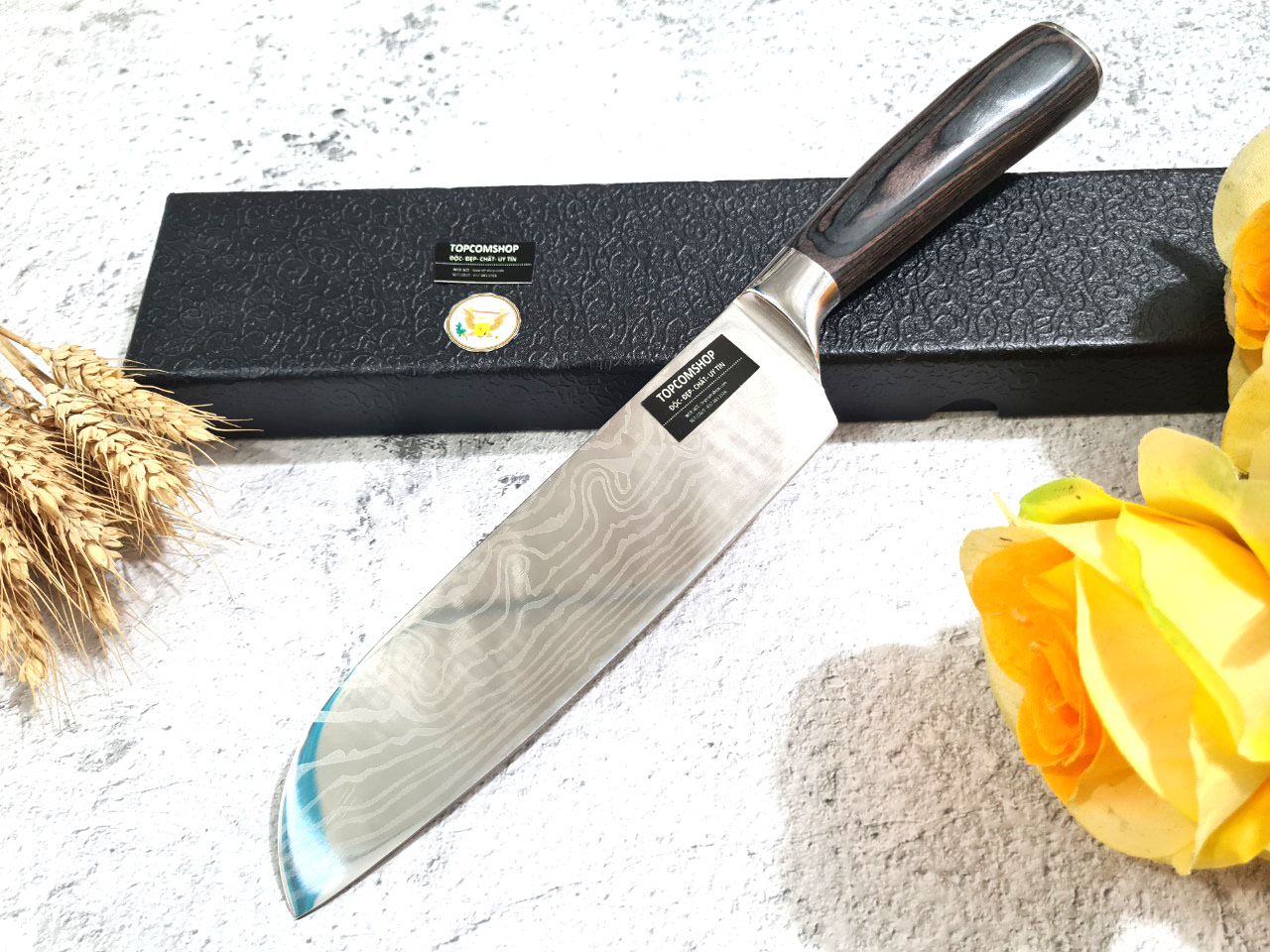 DAO - DAO BẾP NHẬT BẢN SANTOKU THÉP DAMASCUS MÃ A2 DT116 nt topcomshop vn