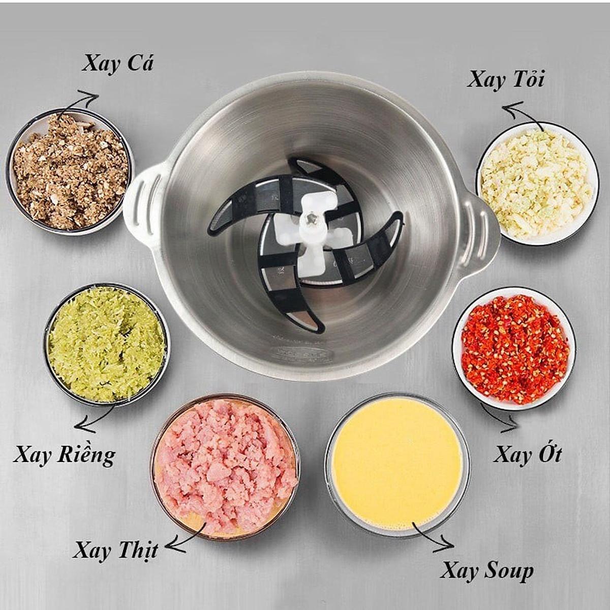Máy Xay Thịt Cối Inox 304 Loại 4 Lưỡi Đa Năng Mini Cầm Tay Siêu Khỏe Dễ Dàng Sử Dụng Dung Tích 2 Lít - Hàng Nhập Khẩu