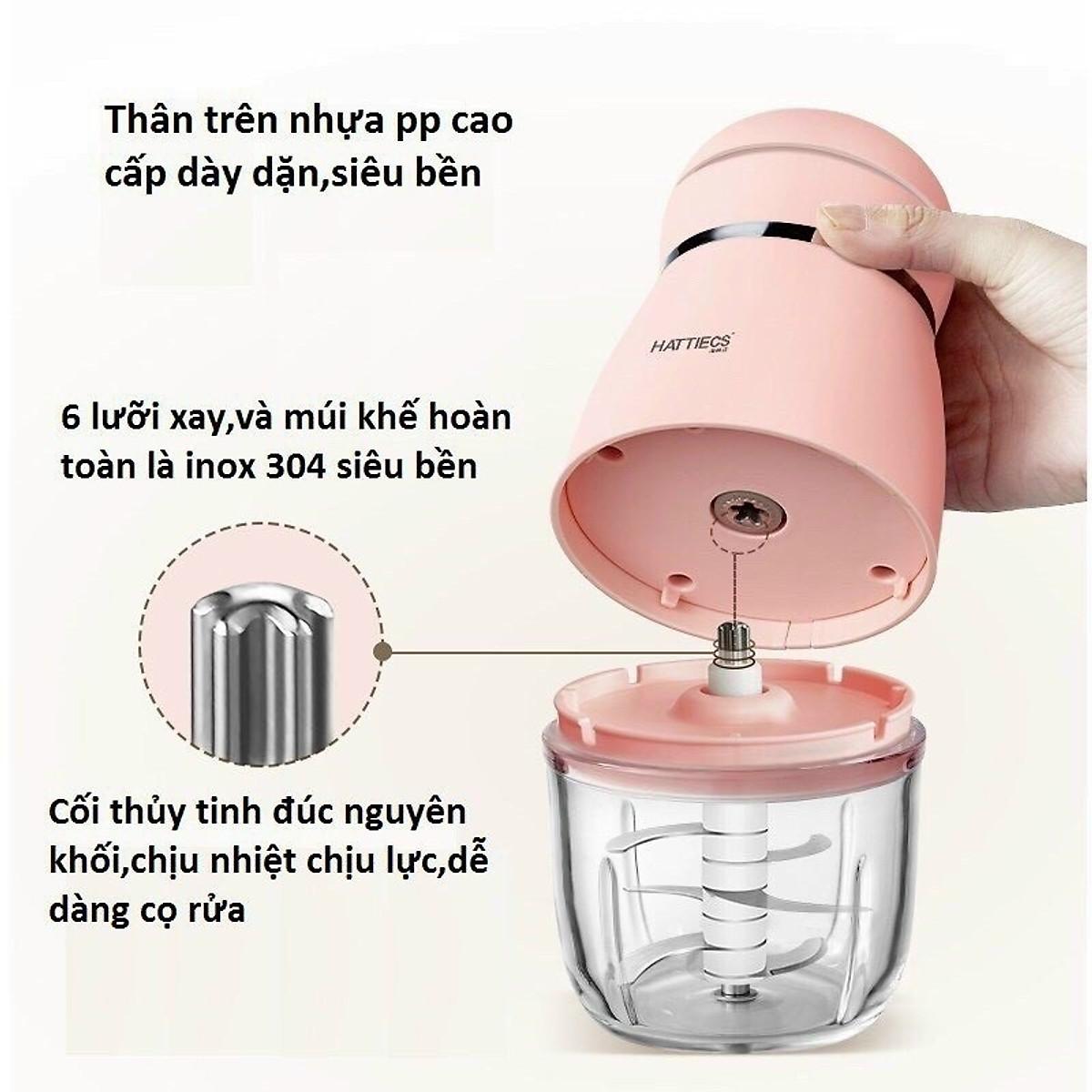 Máy Xay Đồ Ăn 6 Lưỡi Cối Thuỷ Tinh Cao Cấp Siêu Mịn Tiện Dụng - Hàng Chính Hãng
