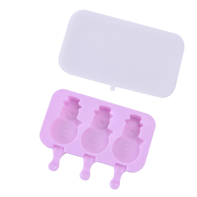 Khuôn làm kem silicon Hình Người Tuyết (Snowman) kèm 50 que gỗ tiện dụng