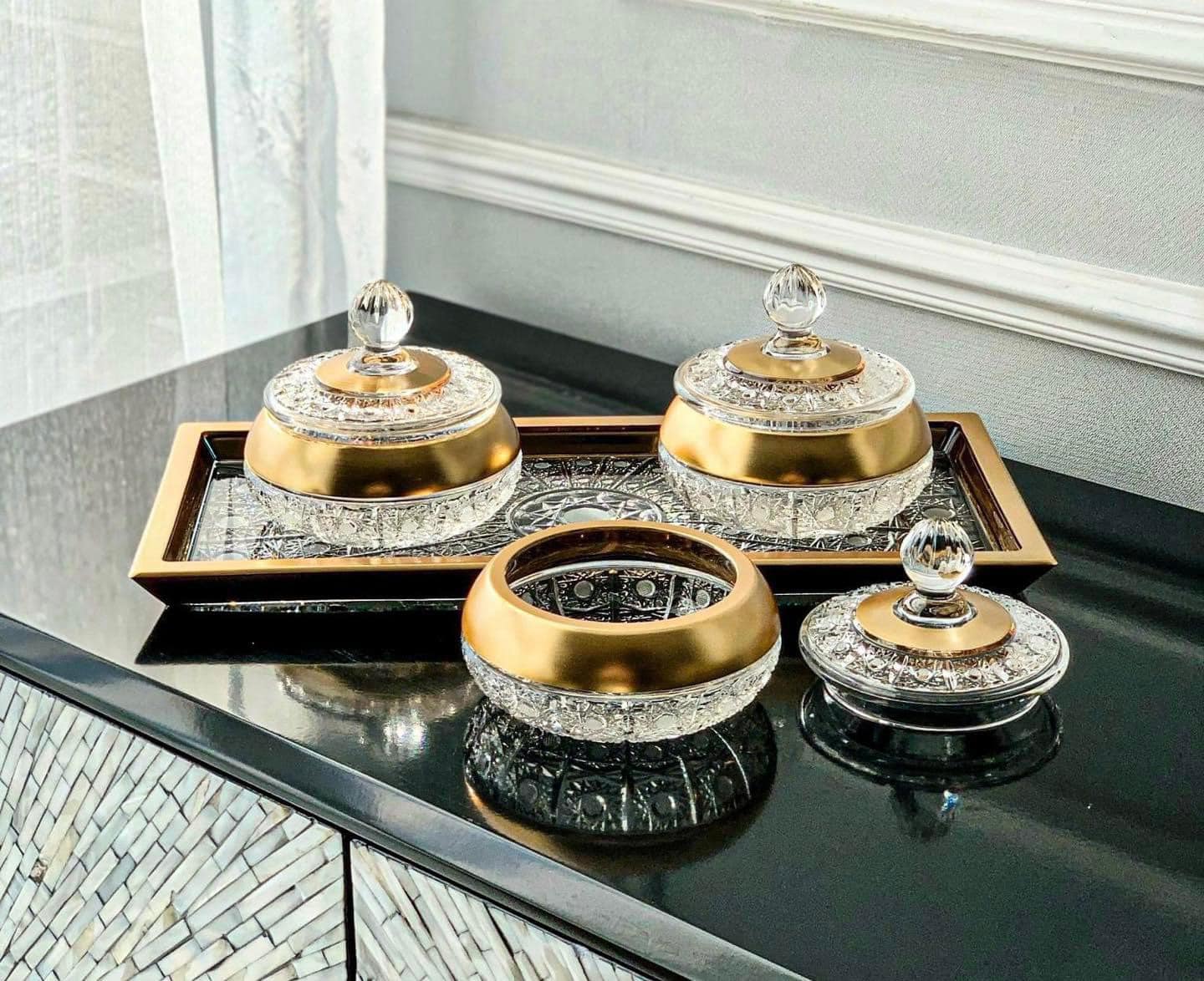 Thố pha lê mài mạ vàng BOHEMIA đường kính 13cm Hàng chính hãng