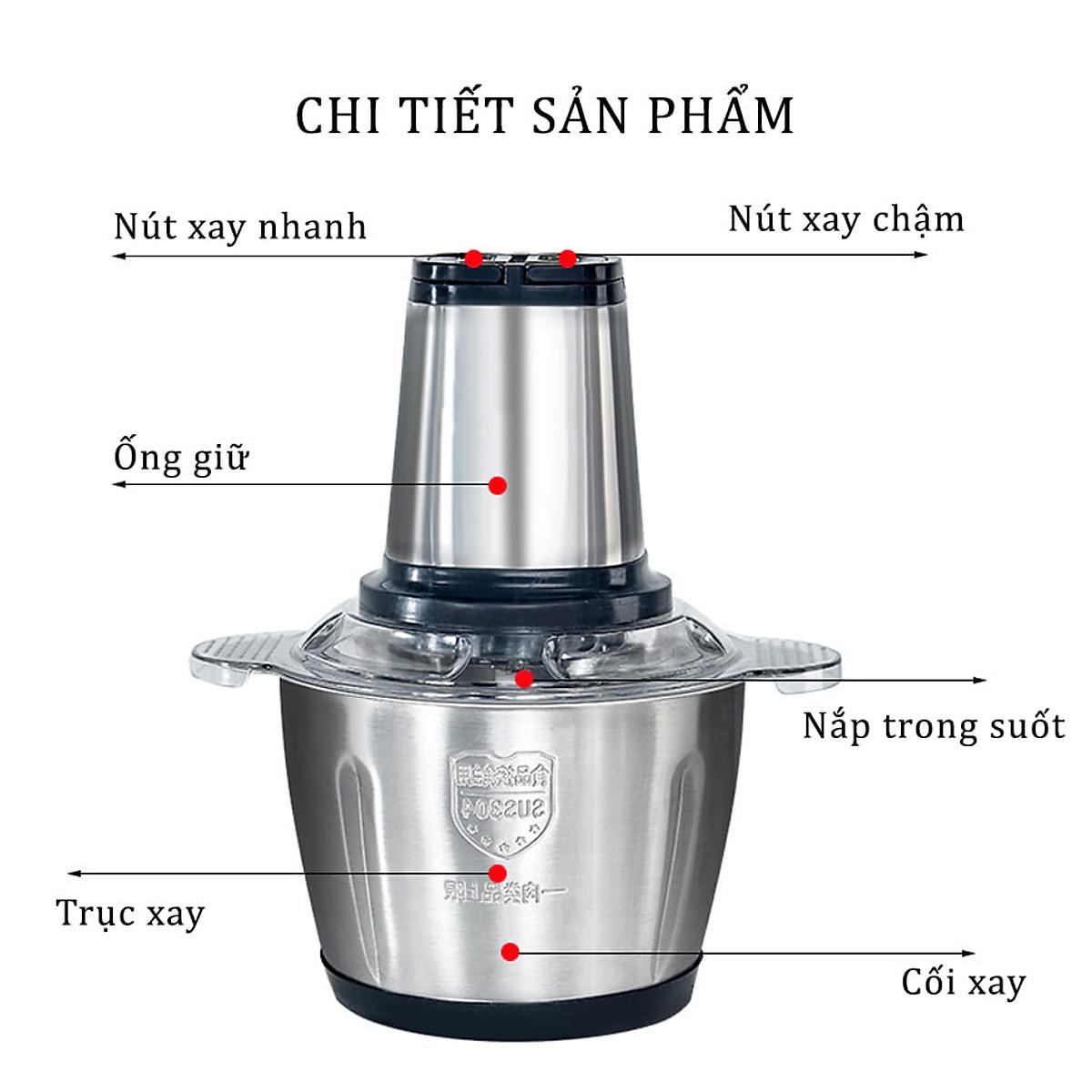 Máy Xay Thịt Cối Inox 304 Loại 4 Lưỡi Đa Năng Mini Cầm Tay Siêu Khỏe Dễ Dàng Sử Dụng Dung Tích 2 Lít - Hàng Nhập Khẩu