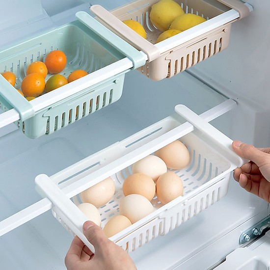 Bộ 2 khay rổ nhựa kéo dài đựng thức ăn thực phẩm trong tủ lạnh thông minh tiện dụng - Henrysa