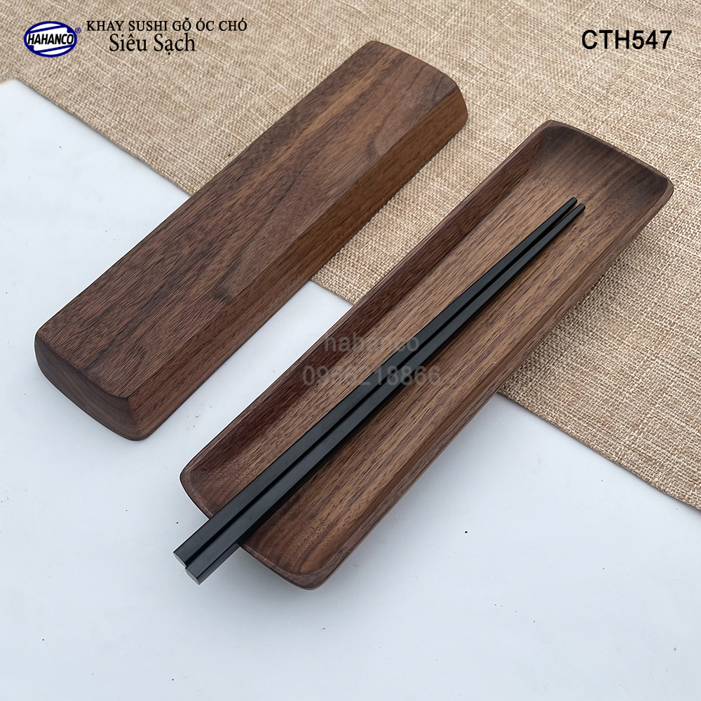 Khay Sushi gỗ Óc Chó nhập khẩu Mỹ nguyên khối - CTH547 - hàng Xuất Khẩu Nhật - đựng đồ ăn/trang trí - đĩa bánh mì/trái cây/bít tết/phụ kiện chụp ảnh, bày món ăn trong nhà hàng - Sang trọng trên bàn ăn