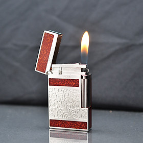 Vỏ Hột Quẹt Bật Lửa Upon D46T Họa Tiết Nền Đỏ Tuyến, Cạnh Viền Bạc Khắc Hoa Văn Sang Trọng - Dùng Ga Đá Cao Cấp