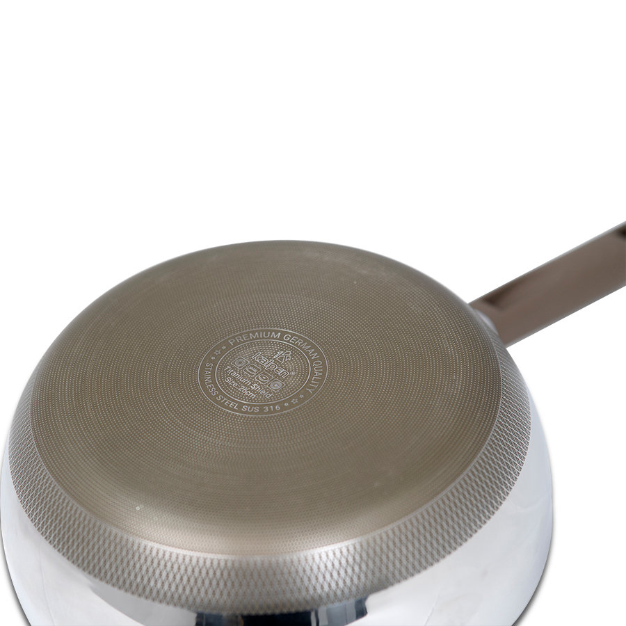 Chảo Inox 316 liền khối 7 lớp phủ chống dính Nano Titanium Shield Kalpen size 20cm,24cm,26cm,28cm đáy từ - Hàng chính hãng