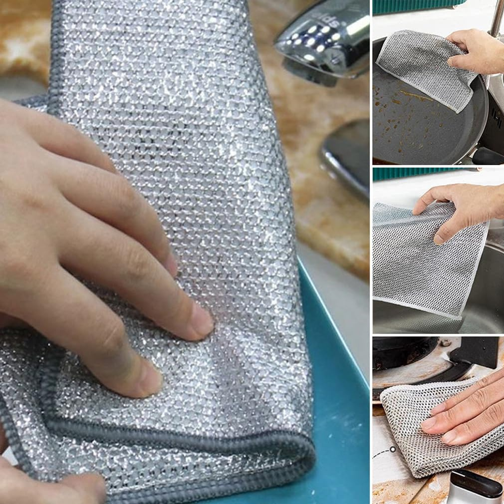 Set 10 Giẻ Lau Bếp Dây Kim Loại, Lau Máy Rửa Bát Vải Lau Lưới Đa Năng Chống Mài Mòn, Tấm Cọ Rửa Tiện Ích - Hàng CHinh Hãng MINIIN