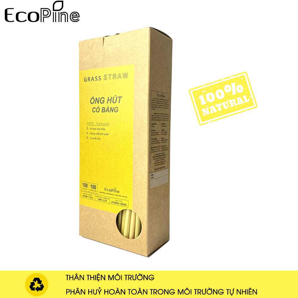 Hộp 100 Ống Hút Cỏ Bàng Ecopine Dài 20 cm - Dùng Được Cho Tất Cả Các Loại Thức Uống