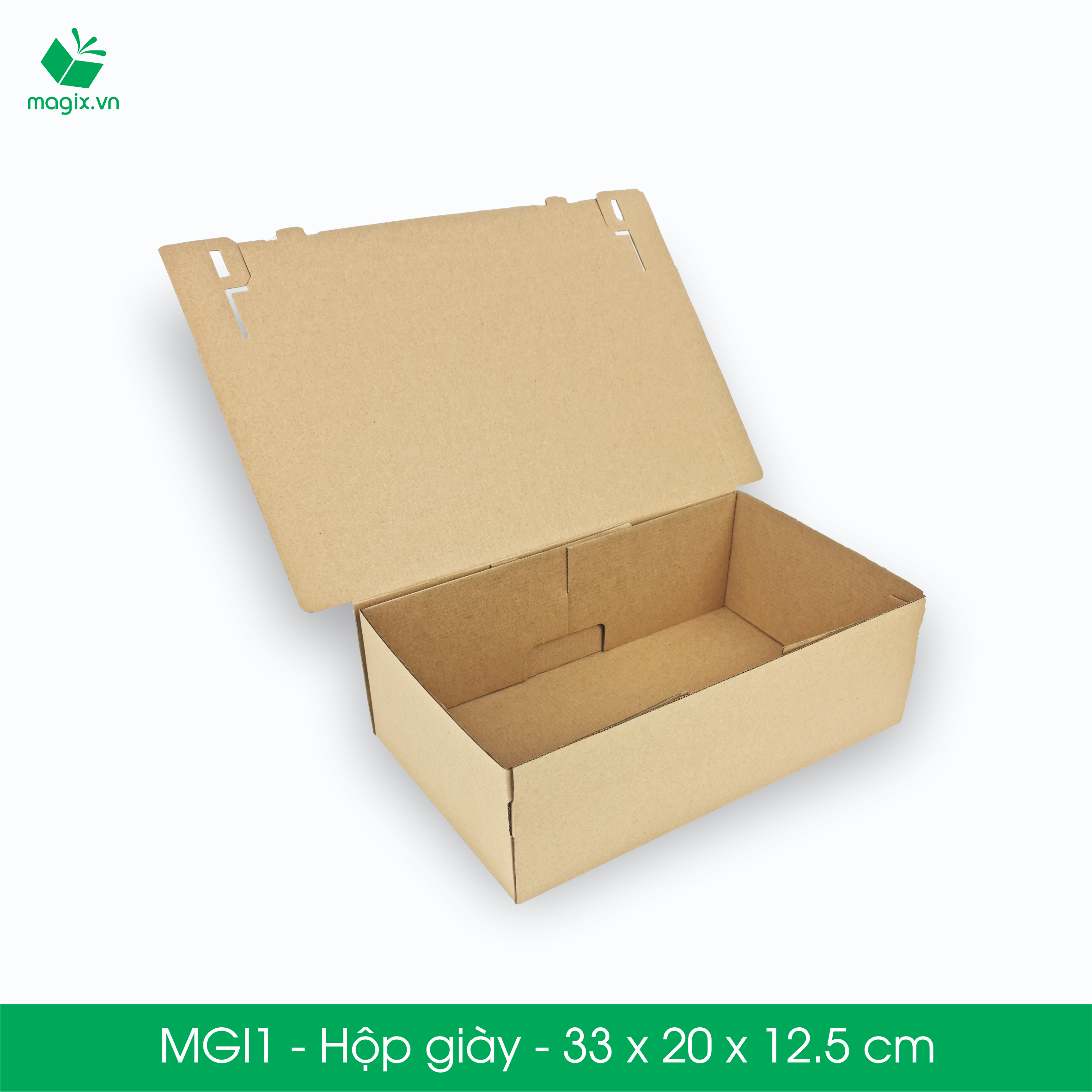 MGI1 - 33x20x12.5cm - 25 Hộp giày - 25/50/100Thùng hộp carton trơn đóng hàng