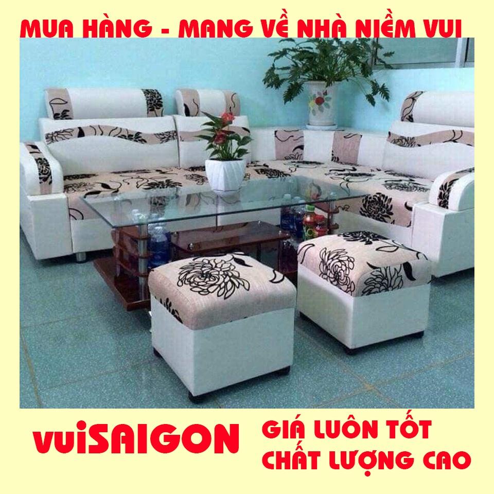 Ghế sopha nệm mút bền đẹp mẫu mã hiện đại tặng kèm 1 bàn kính và 2 ghế đôn xinh phù hợp mọi gia đình