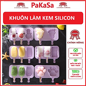 Khuôn làm kem 3 ô silicone hình dáng dễ thương tặng 50 que gỗ - Hàng chính hãng 