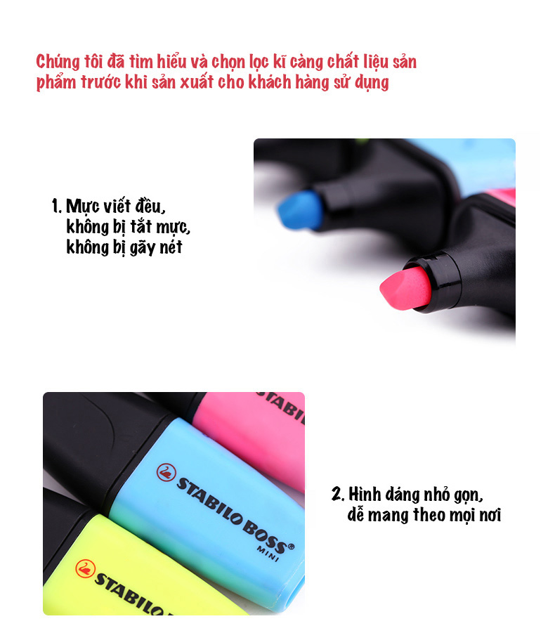 Combo bút dạ quang STABILO BOSS MINI 07 - 1 bút+1 ruột hồng (HL07-C1-56)
