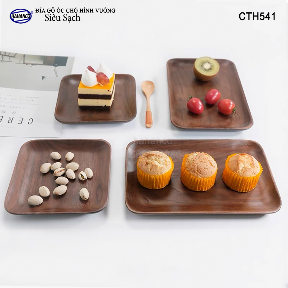 Đĩa vuông gỗ Óc Chó nhập khẩu Mỹ nguyên khối - hàng Xuất Khẩu Châu Âu - CTH541 - đựng đồ ăn/trang trí - đĩa bánh mì/trái cây/ bít tết/ pizza/ phụ kiện chụp ảnh, bày món ăn trong nhà hàng - Sang trọng trên bàn ăn