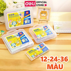 Bút Màu Sáp Dầu Deli - Bút Sáp Hộp Nhựa 12/24/36 Màu Tươi Sáng Mềm Mịn - Thân Bút Màu Hình Tam Giác Dễ Cầm Sử Dụng
