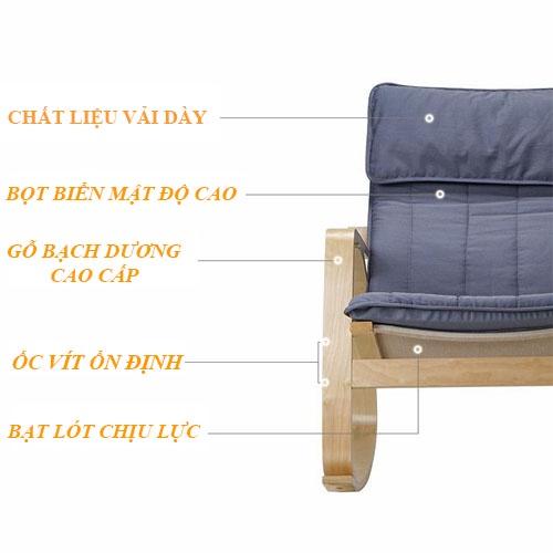 Ghế Bập Bênh Thư Giãn Gỗ Bạch Dương Cao Cấp, Đệm Bọt Biển Dày Dặn Thoáng Khí Đàn Hồi Cực Tốt Giá Sốc