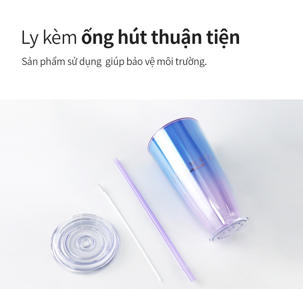 Ly nhựa Lock&Lock 2 lớp 750ml HAP522 - Hàng chính hãng kèm ống hút cọ rửa, cách nhiệt tốt, miệng rộng - JoyMall
