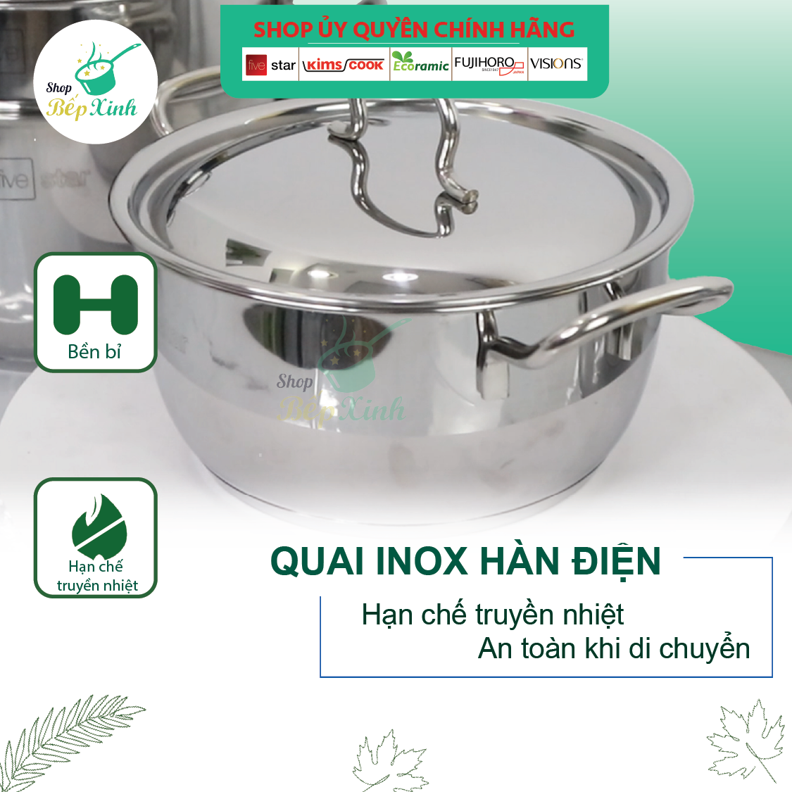 Bộ Nồi Inox 3 Đáy Từ Fivestar Standard FSB50002 5 chiếc nắp kính ( tặng 2 vá canh )