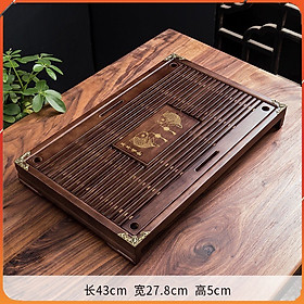 Khay Gỗ Ấm Chén Bọc Viền Đồng Nâu, Kích Thước 43x28x5.5cm - Hàng Nhập Khẩu