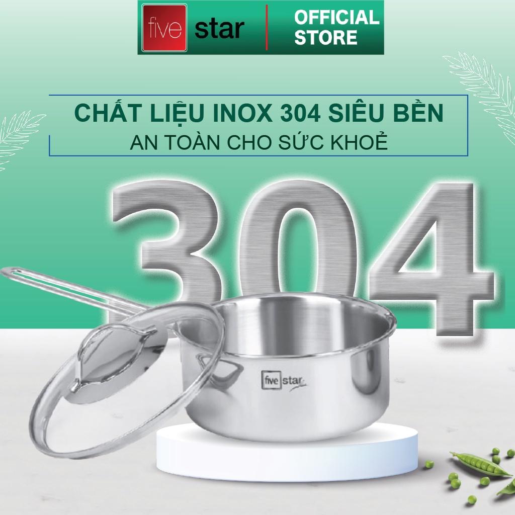 Bộ nồi 3 lớp đáy liền inox 304 Fivestar Plus quai oval nắp kính (1quánh16cm x 1nồi 18cm x 1nồi 20cm x 1nồi 24cm)